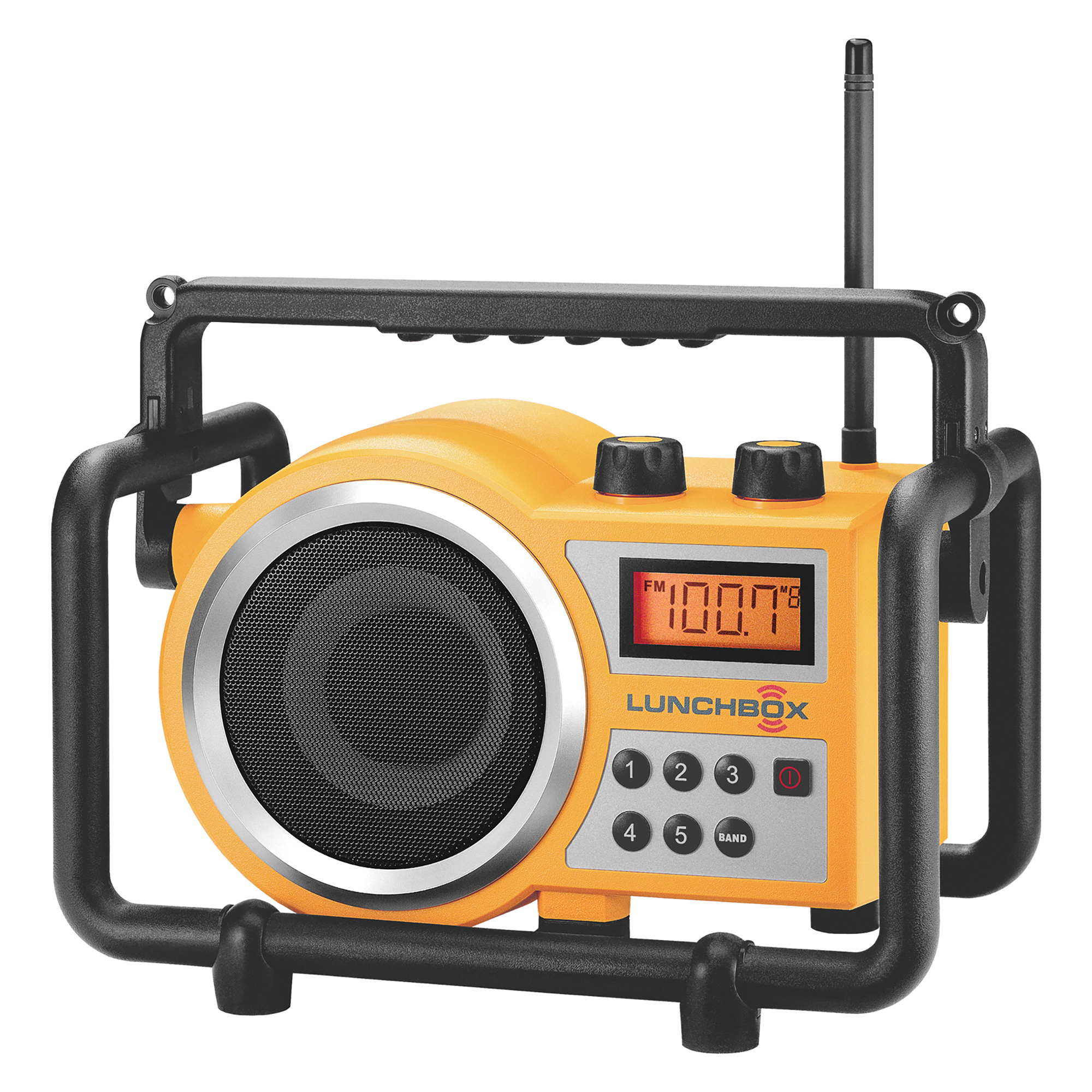 Sangean LUNCHBOX FM/AM Ultra-Rugged Worksite Digital Radio - Water-Resistant, 5 AM/FM Presets, Yellow, Model# LB-100
